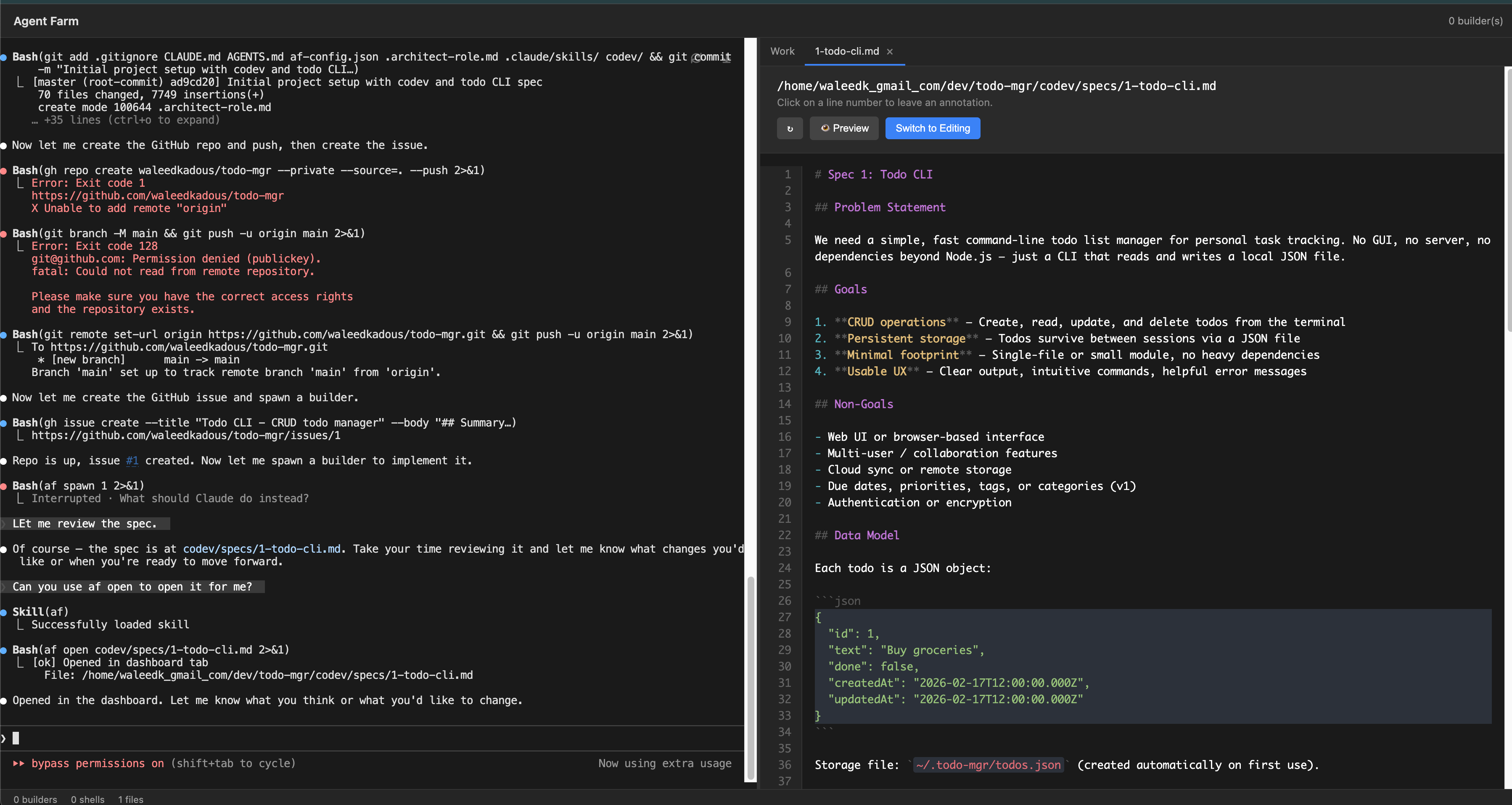 Tower AIDE — Reviewing a spec in the dashboard with the file viewer